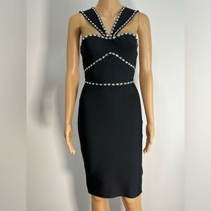 Black diamond beaded bandage midi dress